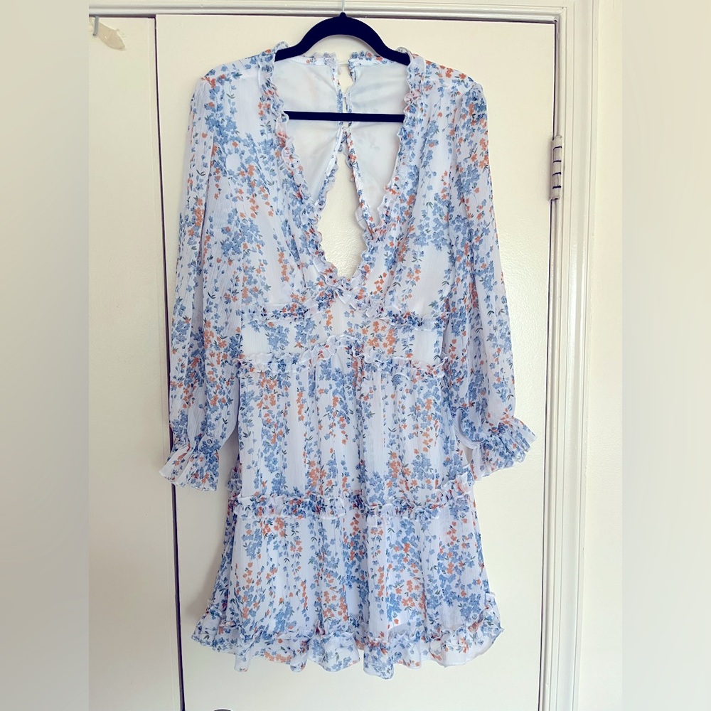 Floral Ruffle Dress with Open Back
